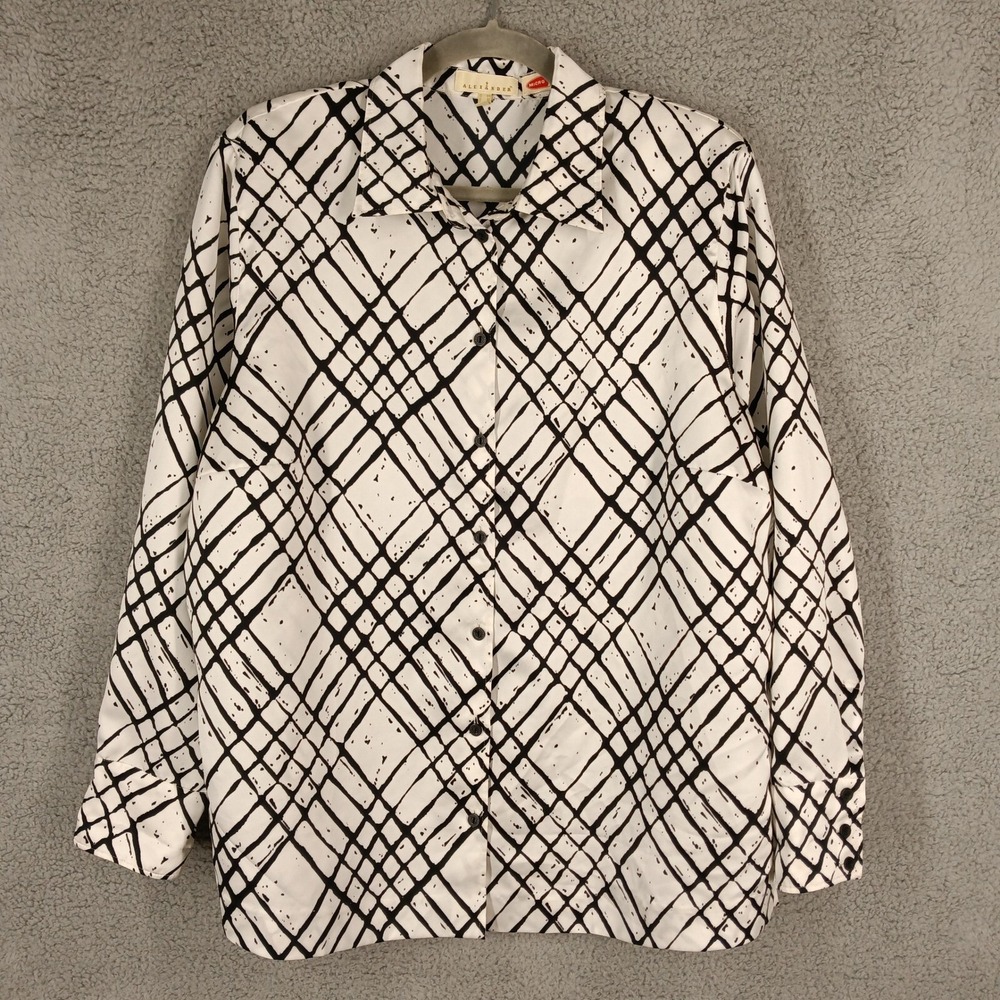 Alexander‎ Micro Silc Women's 14 Button-Up Top Abstract Print Long Sleeve Blouse